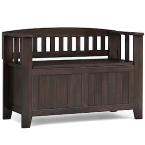 Acadian Solid Wood 36 in. Wide Transitional Small Entryway Storage Bench in Brunette Brown
