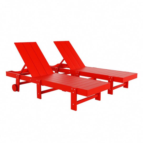 WESTIN OUTDOOR Shoreside 2-Piece Modern HDPE Fade Resistant Portable Reclining Chaise Lounge Chairs With Wheels in Red