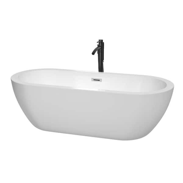 Wyndham Collection Soho 71.5 in. Acrylic Flatbottom Bathtub in White with Polished Chrome Trim and Matte Black Faucet