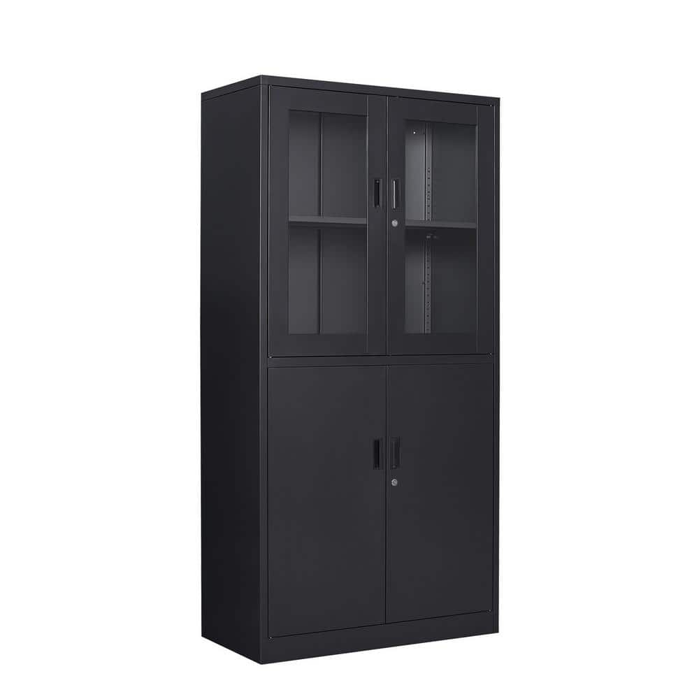 Cadeninc 71 97 In H Black Metal Storage Cabinet With Glass Door Locker For Home Office Living