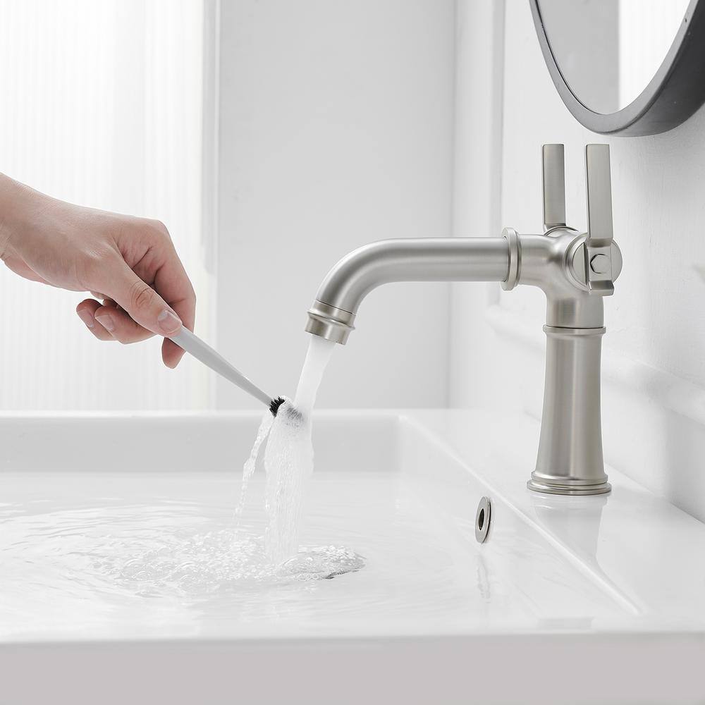 Brushed Nickel Double Handle Industrial Bathroom Faucet