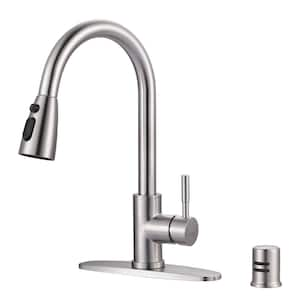 Single Handle Pull Down Sprayer Kitchen Faucet with Dishwasher Air Gap 2 or 4 Hole in Brushed Nickel