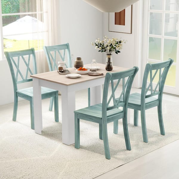 5 PCS Modern Rectangle Wood Top Dining Set Table and 4 Rubber Wood Chairs Kitchen Breakfast