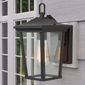 Modern Coastal Matte Black Outdoor Sconce 1-Light Wall Mount Lantern with Clear Glass for Patio Porch Entry