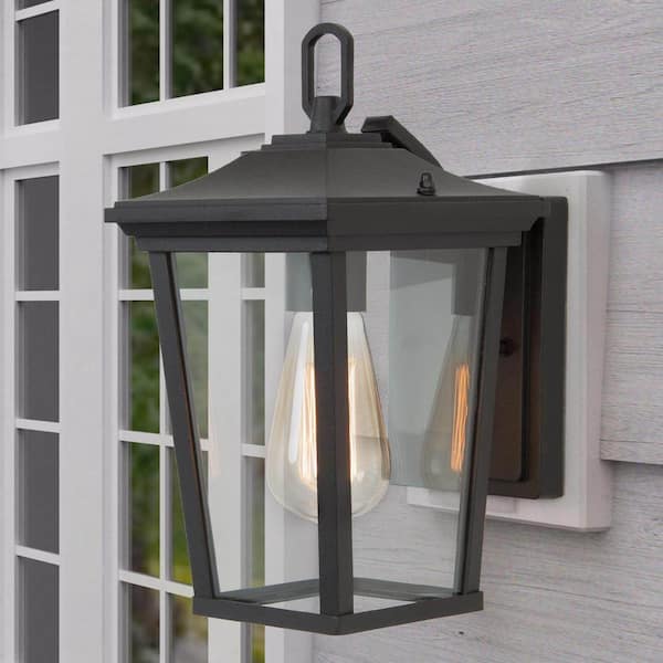 LNC Modern Coastal Matte Black Outdoor Sconce 1-Light Wall Mount Lantern with Clear Glass for Patio Porch Entry