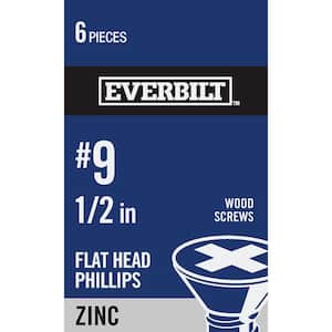 #9 x 1/2 in. Zinc Plated Phillips Flat Head Wood Screw (6-Pack)