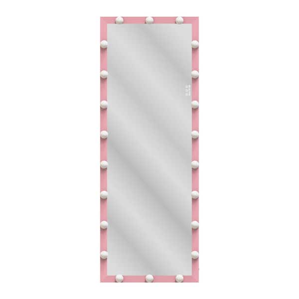 FUNKOL 23.3 in. W x 62.6 in. H Rectangular Aluminum Framed Full Body Mirror with LED in Pink