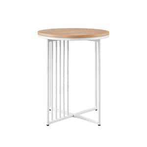 21 in. Coastal Oak/White Metal and Wood Industrial Side Table with Bar Details