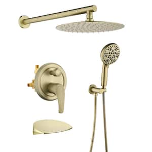 Single-Handle 7-Spray Round Shower Faucet with 360° Swivel in Brushed Gold (Valve Included)