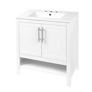 30 in. W x 18.3 in. D x 33 in. H Single Sink Bath Vanity in White 30" MDF Board Bathroom Cabinet with White Ceramic Top