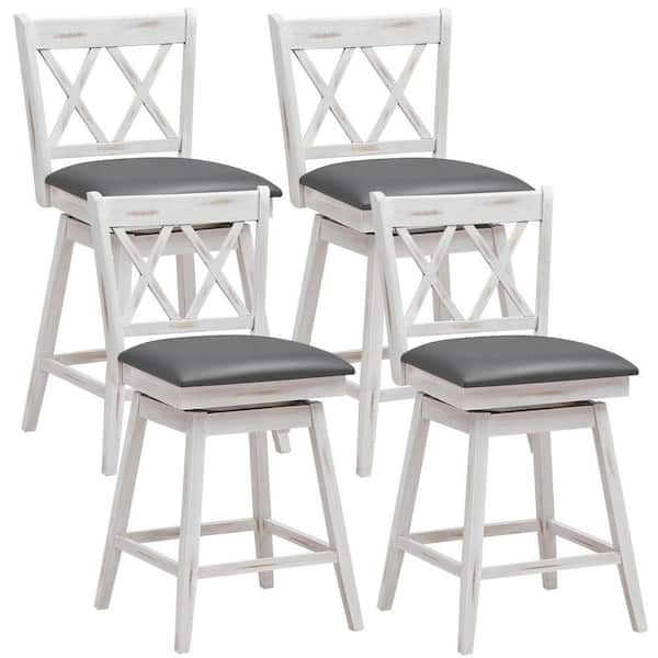 Gymax 38 in. H Set of 4 Barstools Swivel Counter Height Chairs w/Rubber Wood Legs White