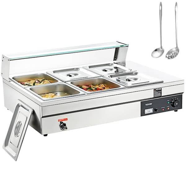 VEVOR 6-Pan Commercial Food Warmer 6 x 12 qt. Electric Steam Table 1500W Countertop Stainless Steel Buffet Bain Marie