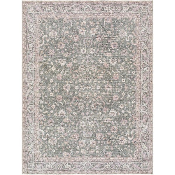 Vinny Light Pink Traditional Border 6 ft. 7 in. x 9 ft. Area Rug