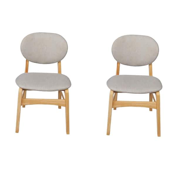 Unbranded Lily Light Grey Rubber Wood Fabric Dining Chair with Natural Leg (Set of 2)