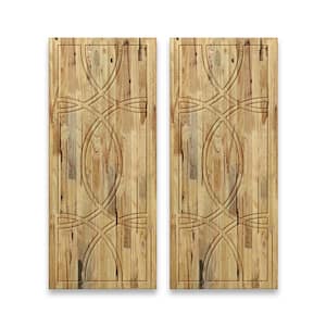 84 in. x 84 in. Hollow Core Weather Oak Stained Solid Wood Interior Double Sliding Closet Doors