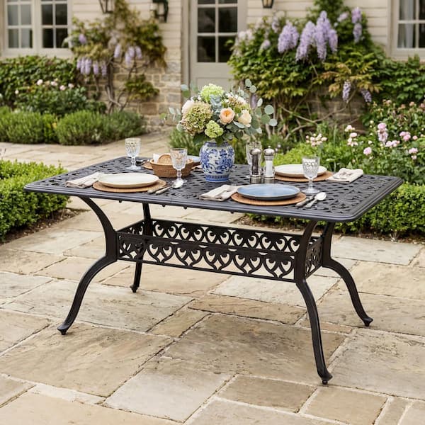 【新品】auvil テーブル black garden family table Nuu Garden Black with Gold Speckles Rectangle Cast Aluminum