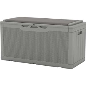 Classics 100 Gal. Gray Resin Deck Box with Soft Cushion, Large Outdoor Storage Box with Padlock for Patio Furniture