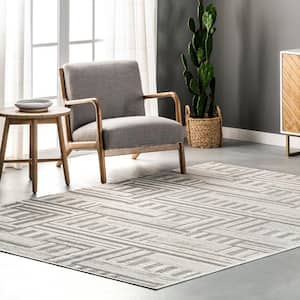 Violet Modern Abstract Linework Gray 8 ft. x 9 ft. 8 in. Area Rug