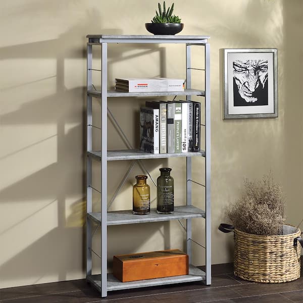 Jurgen 11 in. W Silver Faux Concrete and 5 Standard Bookcase