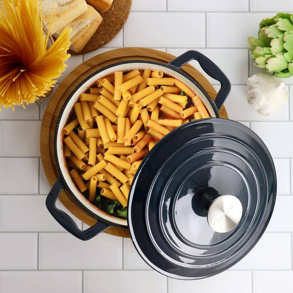 2 qt. Dark Blue Enameled Cast Iron Braiser Pan with Lid