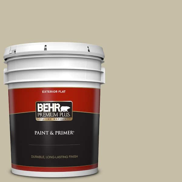 BEHR PREMIUM PLUS 5 gal. #ECC-64-1 Jungle Khaki Flat Exterior Paint & Primer