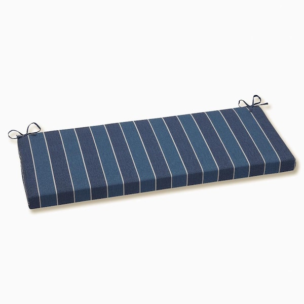 Pillow Perfect Striped Rectangular Outdoor Bench Cushion in Blue