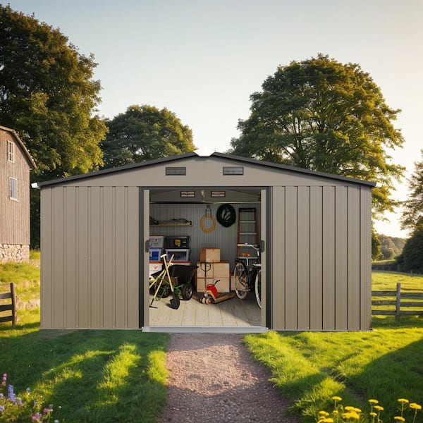 JUJABU 10 ft. W x 12 ft. D Metal Shed with 2 Daylight Windows and