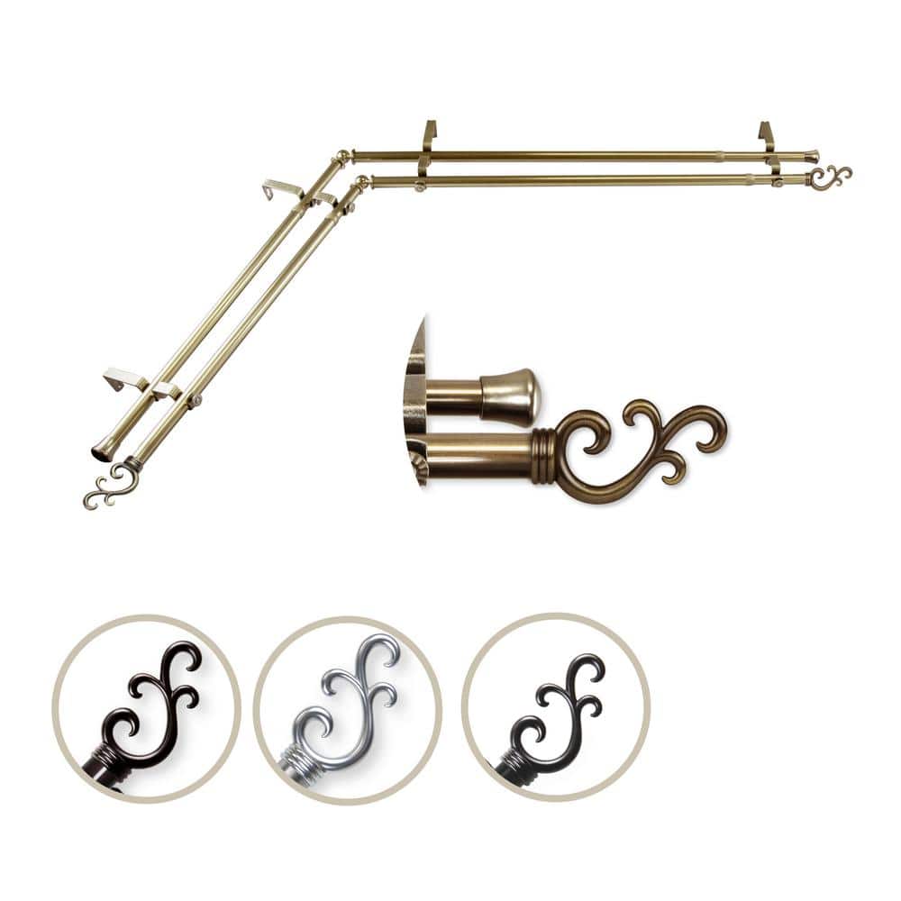 48 in. - 84 in. Adjustable 3/4 in. Double Corner Window Curtain Rod in Anti