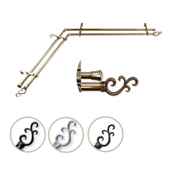 Unbranded 48 in. - 84 in. Adjustable 3/4 in. Double Corner Window Curtain Rod in Antique Brass with Carolyn Finial