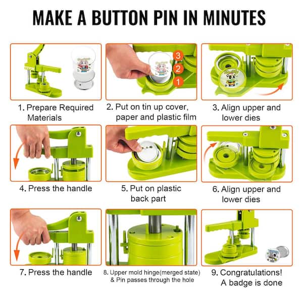 VEVOR Button Maker Machine 1 in. Button Badge Maker 25 mm with 500 Free  Button Parts and 1 Circle Cutter XZJ00000000000001V0 - The Home Depot