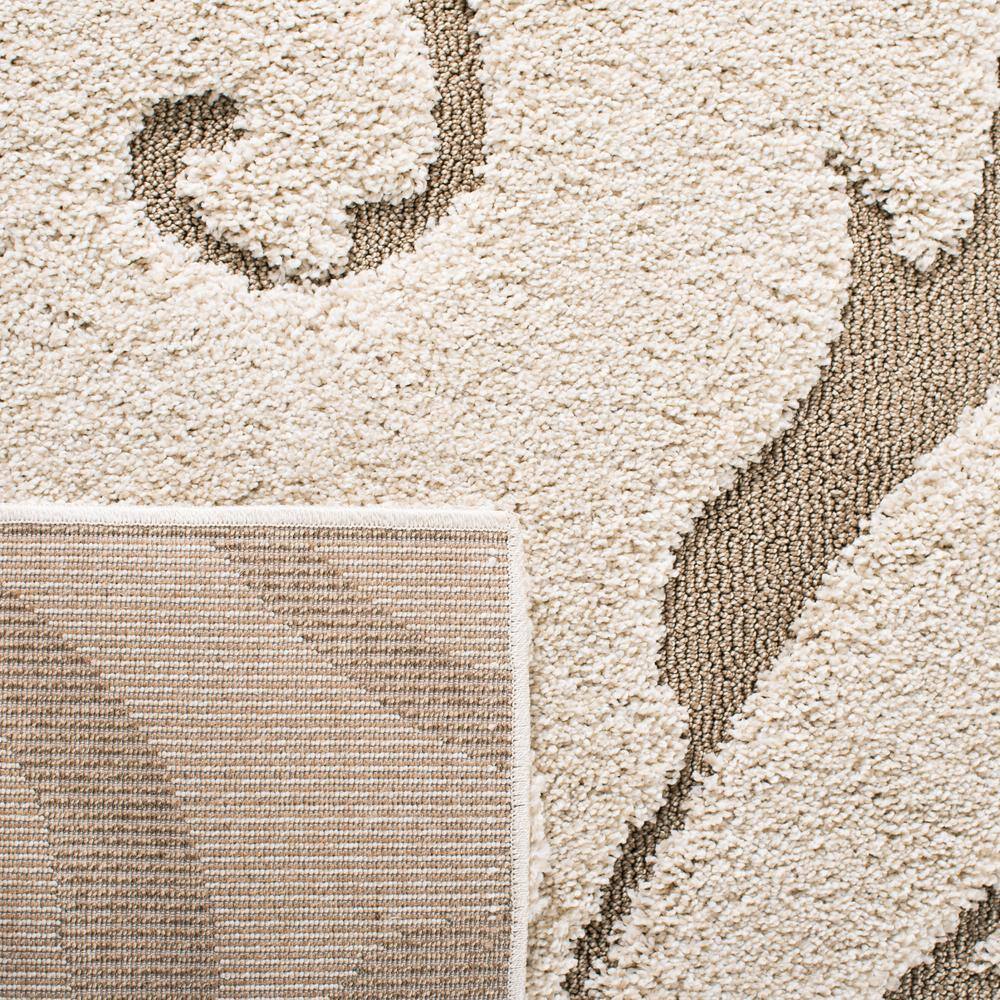 Elegant Cream/Beige Floral Vine Shag Rug, 6' x 9', Synthetic Easy Care