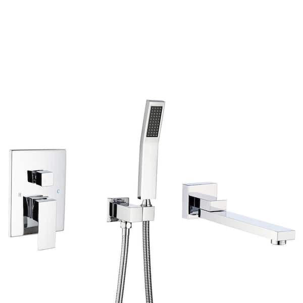 Tahanbath Single Handle 2-Spray 1.8 GPM Waterfall Bathtub Swivel Tub and Shower Faucet with Hand Shower in Polished Chrome