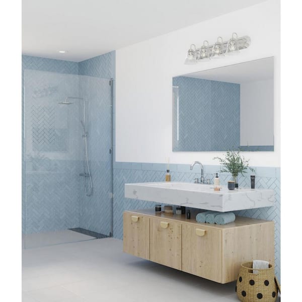 Progress Lighting Clear Glass 30 in. 4-Light Brushed Nickel Transitional Vanity Light with Clear Glass for Bathroom