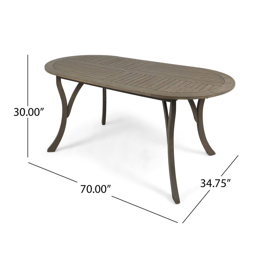 Calm Gray Acacia Wood Oval Outdoor Dining Table for 6