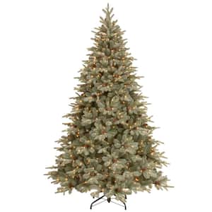 7-1/2 Feel Real Frosted Artic Spruce Hinged Artificial Christmas Tree with Cones and 750 Clear Lights