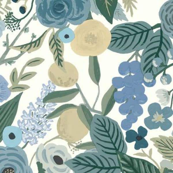 Floral Blues and Greens Non-pasted Washable Wallpaper Roll