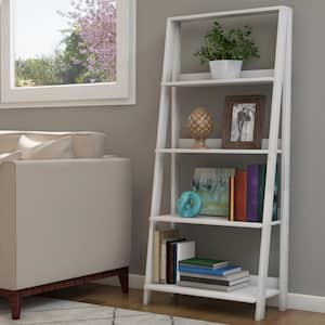 55.25 in. White Wood 4-Shelf Ladder Bookcase with Open Back