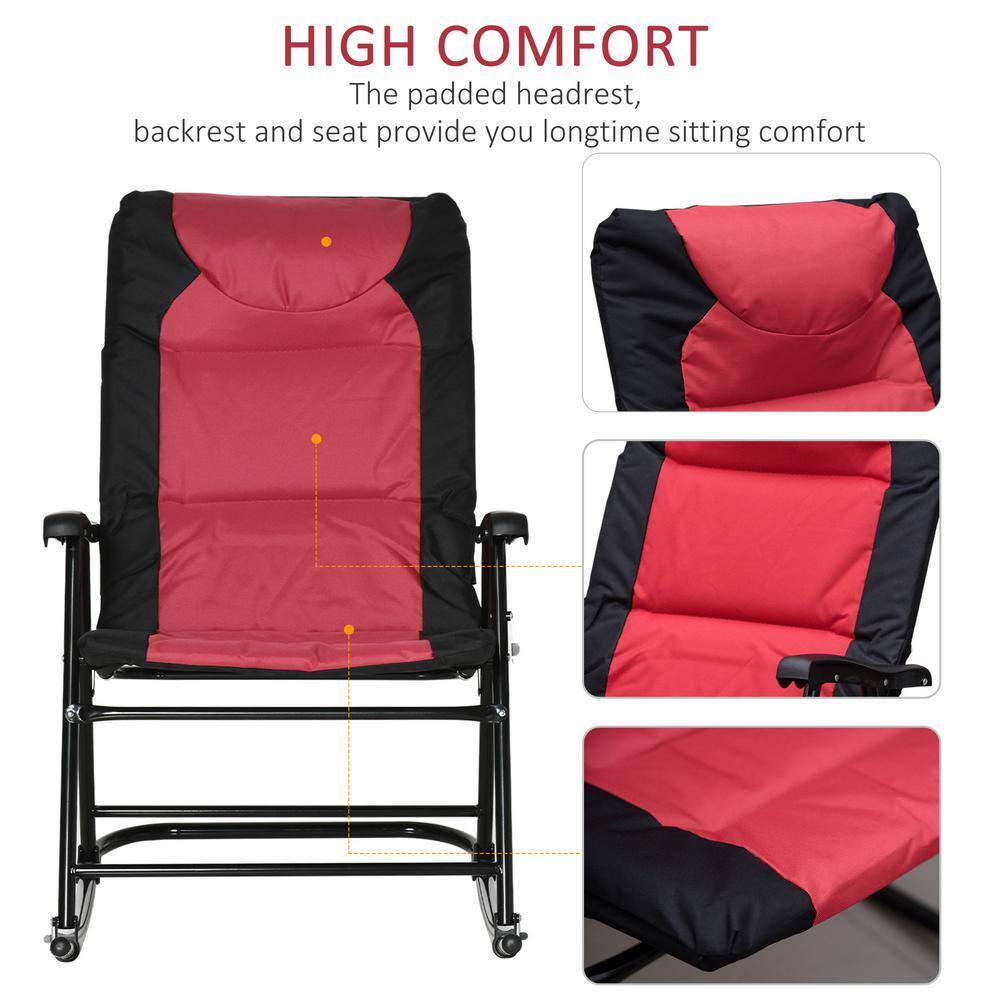 Outsunny Red and Black Steel Padded Rocking Chairs Set