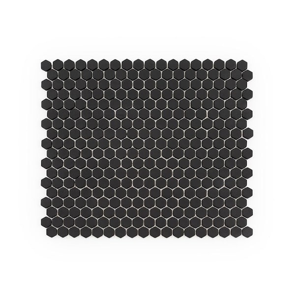 Jeffrey Court 5/8" Muze Hexagon Black 9.875 in. x 11.375 in. Hexagon Matte Glass Wall and Floor Mosaic Tile (15.6 sq. ft./Case)