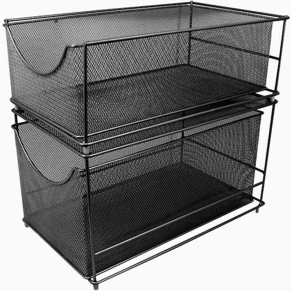 Sorbus 2 Piece Storage Organizer Black Metal Mesh Pull-Out Organizer