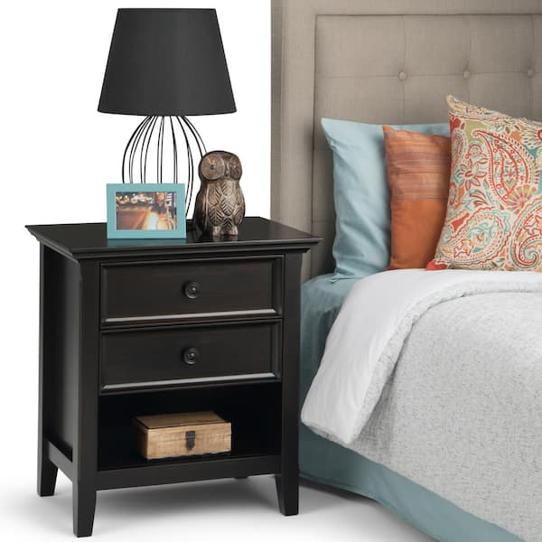 Simpli Home Amherst 24 in. Wide 2-Drawer Hickory Brown Solid Wood Transitional Bedside Nightstand Table