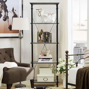 74.5 in. Weathered Gray Metal 4-shelf Etagere Bookcase with Open Back