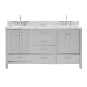Cambridge 67 in. W x 22 in. D x 36 in. H Double Bath Vanity in Grey with Carrara White Marble Top with White Basins