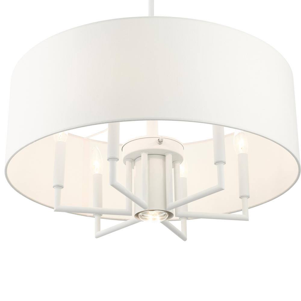 Meridian 7-Light White Fabric Drum Pendant Chandelier