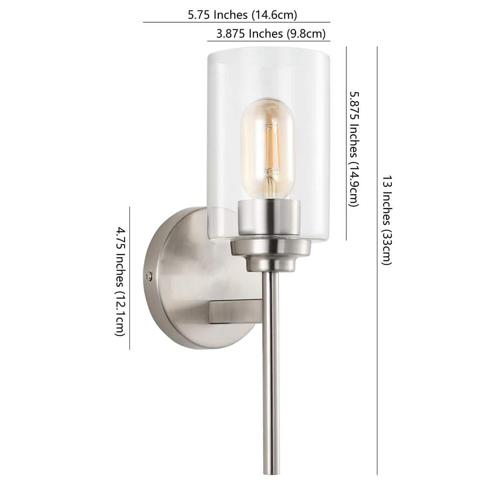 Nickel Cylinder Industrial Vanity Sconce with Clear Glass