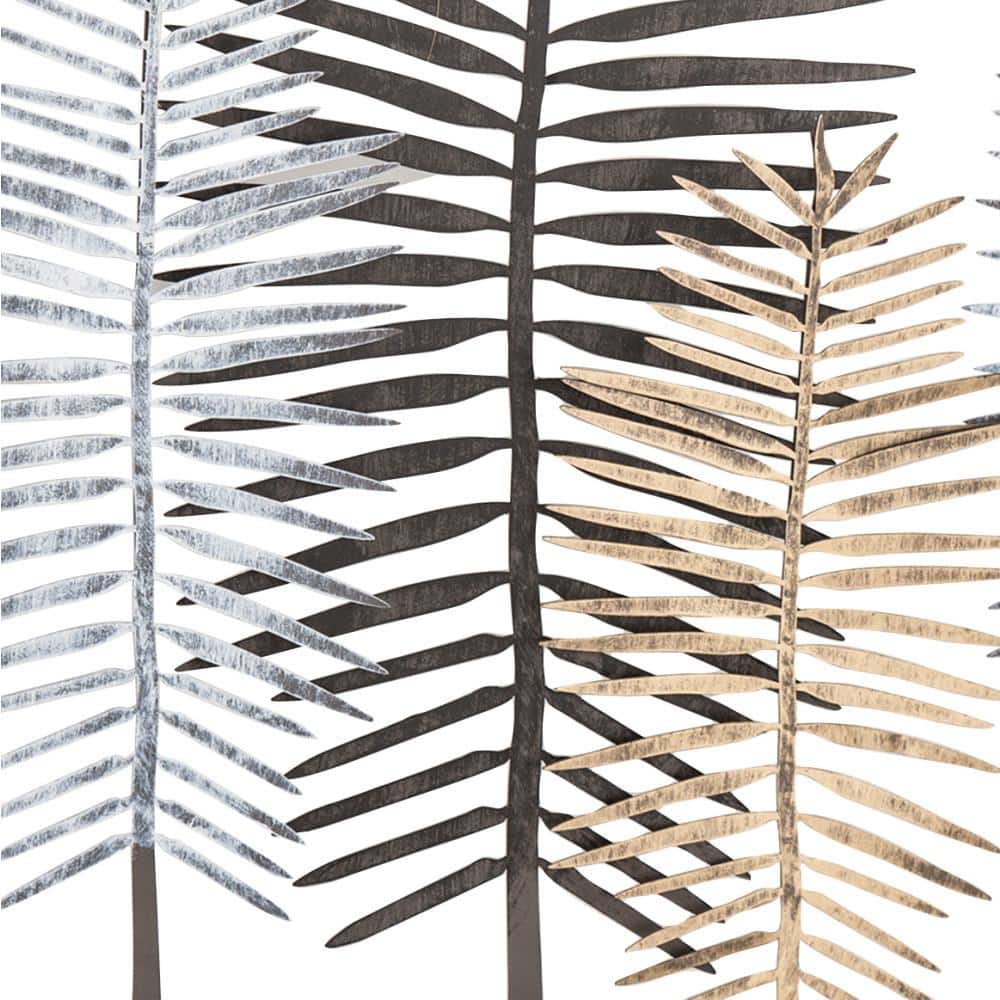Modern Black and Gold Metal Leaf Wall Sculpture with Frame