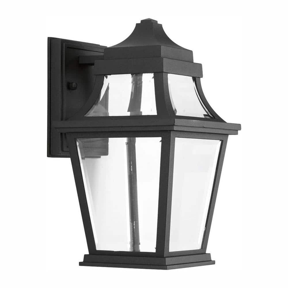 Black Aluminum 1-Light Outdoor Wall Lantern with Clear Glass