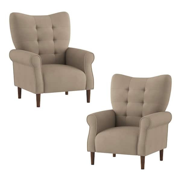 EVERGLADE HOME Cecily Brown Velvet Tufted Back Club Accent Chair (Set of 2)