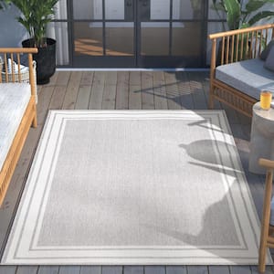 Fallon Perry Grey 7 ft. 10 in. x 9 ft. 10 in. Modern Border Indoor/Outdoor Area Rug