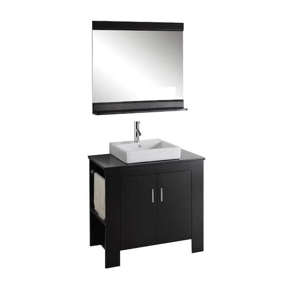 Virtu USA Tavian 36 in. Single Basin Vanity in Espresso with Solid Oak Vanity Top with Porcelain Basin and Mirror-DISCONTINUED